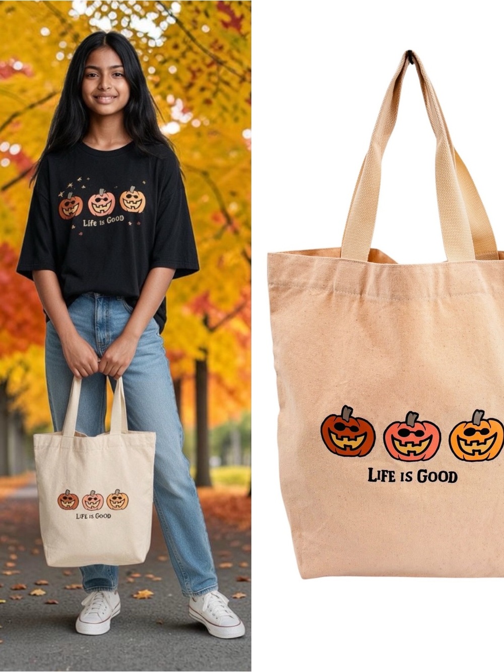 Life is Good Canvas Tote Bag Halloween NWOT